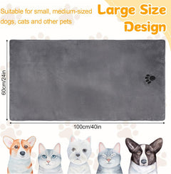 Ultra-Absorbent Microfiber Dog Towels for Small and Medium Pets - Soft, Cute Dog Paw Pattern, 40" x 24" for Grooming and Bathing