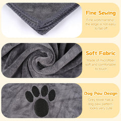 Ultra-Absorbent Microfiber Dog Towels for Small and Medium Pets - Soft, Cute Dog Paw Pattern, 40" x 24" for Grooming and Bathing